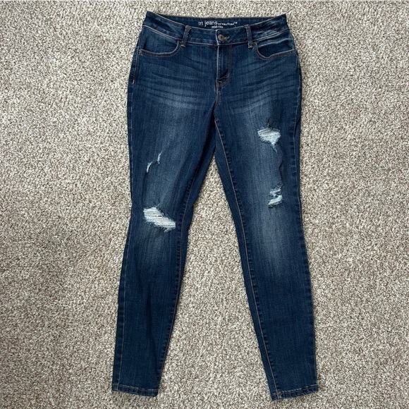 Maurices Denim - Maurices Mid-rise Distressed Skinny Blue Jeans Denim stretch Medium 8